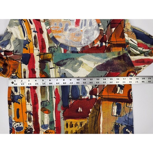 Vintage Michael Lau Top Womens Small Cotton Art Print City Scene Made in USA - Picture 8 of 11